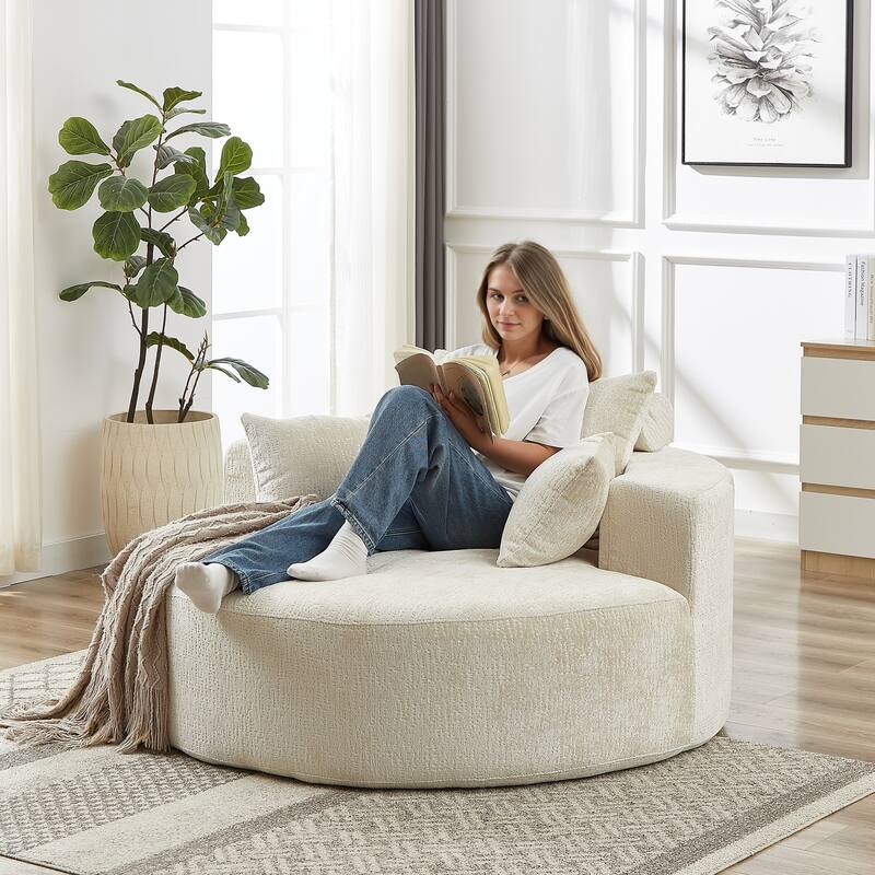 54'' Round Modular Single Sofa Chenille Sleeper Chair with Pillow