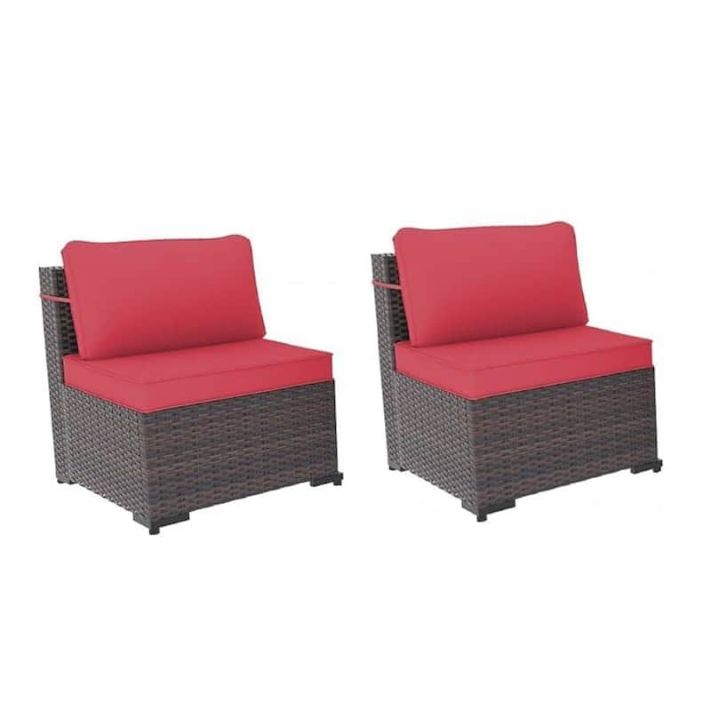 Outdoor Rattan Sectional Sofa Set, Patio Furniture Conversation Set with Fire Pit Table - Set B - Red