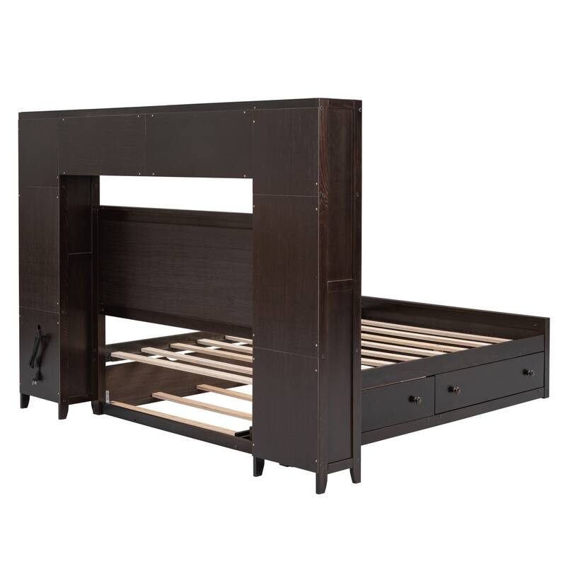 Modern Platform Bed with Integrated Cabinet, Trundle Bed and Drawers