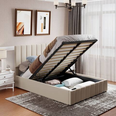 Upholstered bed Frame with Hydraulic Storage System