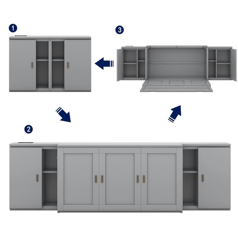 Merax Queen Size Murphy Bed, with Shelves, Cabinets and USB Ports