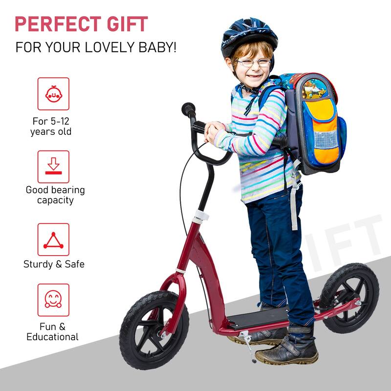 12” Lightweight Adjustable Kids Scooter with Rear Brake and Wheels Safe Riding for Children - 31.7" L x 13.7" W