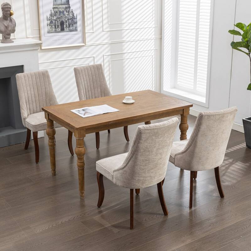 Comfy Linen Upholstered Dining Chairs Set of 2 with Curved Solid Wood Legs for Dining Room