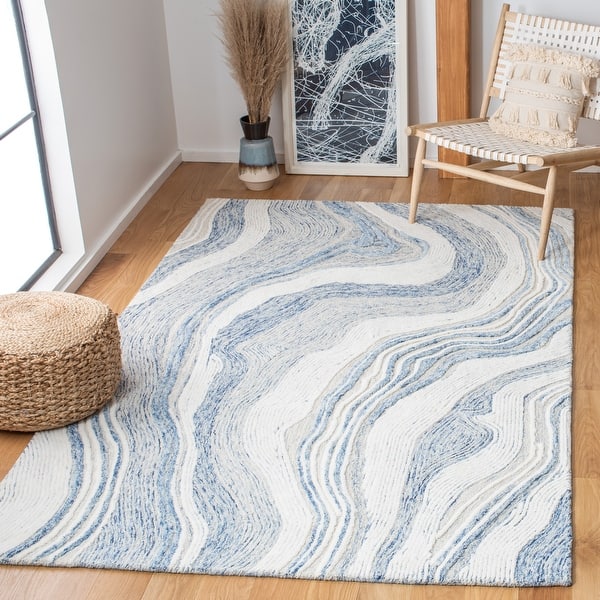 SAFAVIEH Handmade Fifth Avenue Thiet Modern Abstract Wool Rug - 5' x 8' - Blue/Ivory