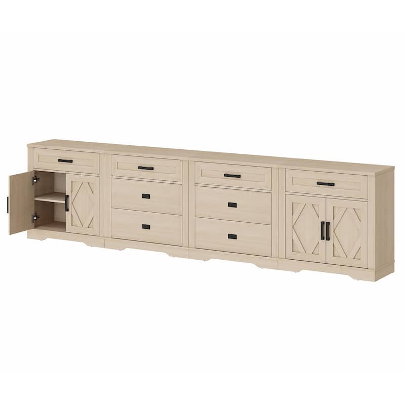 Large TV Stand,3/4-in-1 Farmhouse TV Console Table with Storage Barn Door Cabinet - 126 inches in width - Beige
