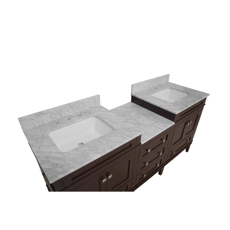 KitchenBathCollection Eleanor 72" Double Bathroom Vanity with Carrara Marble Top