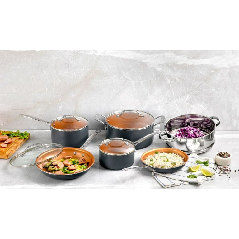 10 Piece Nonstick Cookware set with Titanium Copper and Ceramic Coating -  On Sale - Bed Bath & Beyond - 37503827