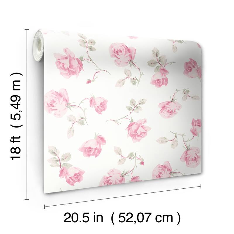 LoveShackFancy Ribbon Rosa Chateau Rose Peel and Stick Wallpaper