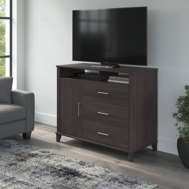 Somerset Tall TV Stand with Storage by Bush Furniture - Storm Gray