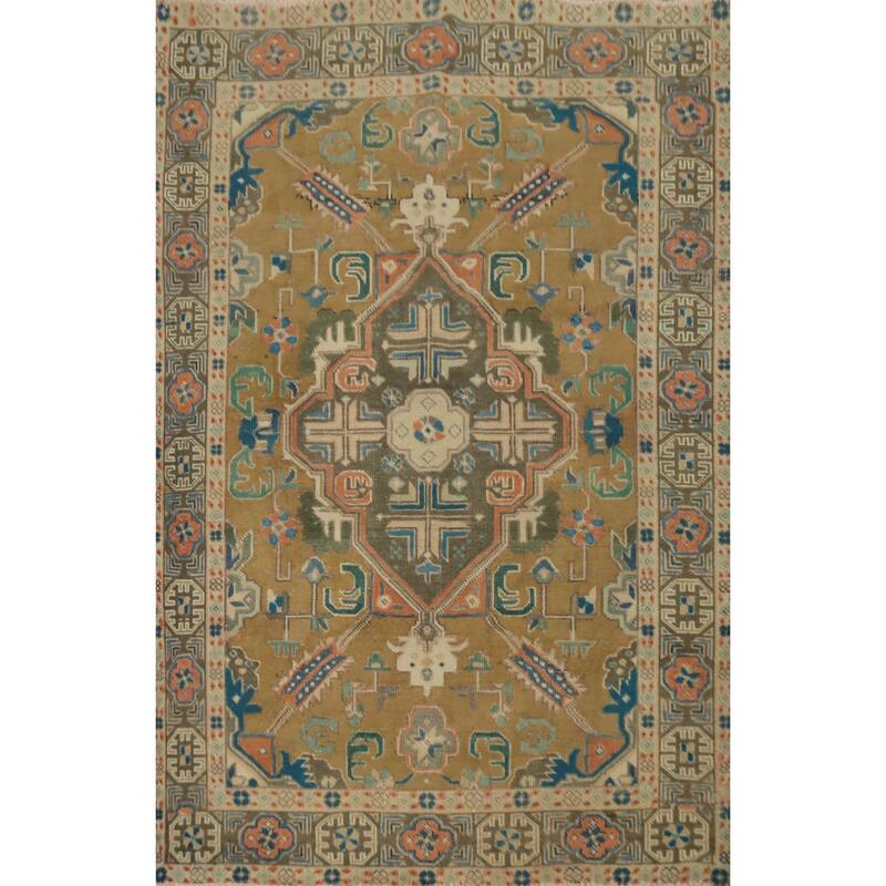 Hand Knotted Oriental 100% Wool Carpet Traditional Medallion Brown Tabriz Area Rug - 6' 4'' X 4' 10''