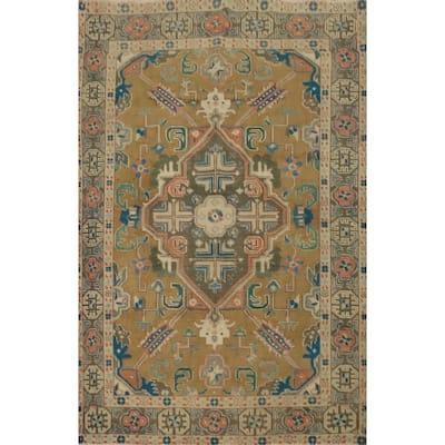 Hand Knotted Oriental 100% Wool Carpet Traditional Medallion Brown Tabriz Area Rug - 6' 4'' X 4' 10''