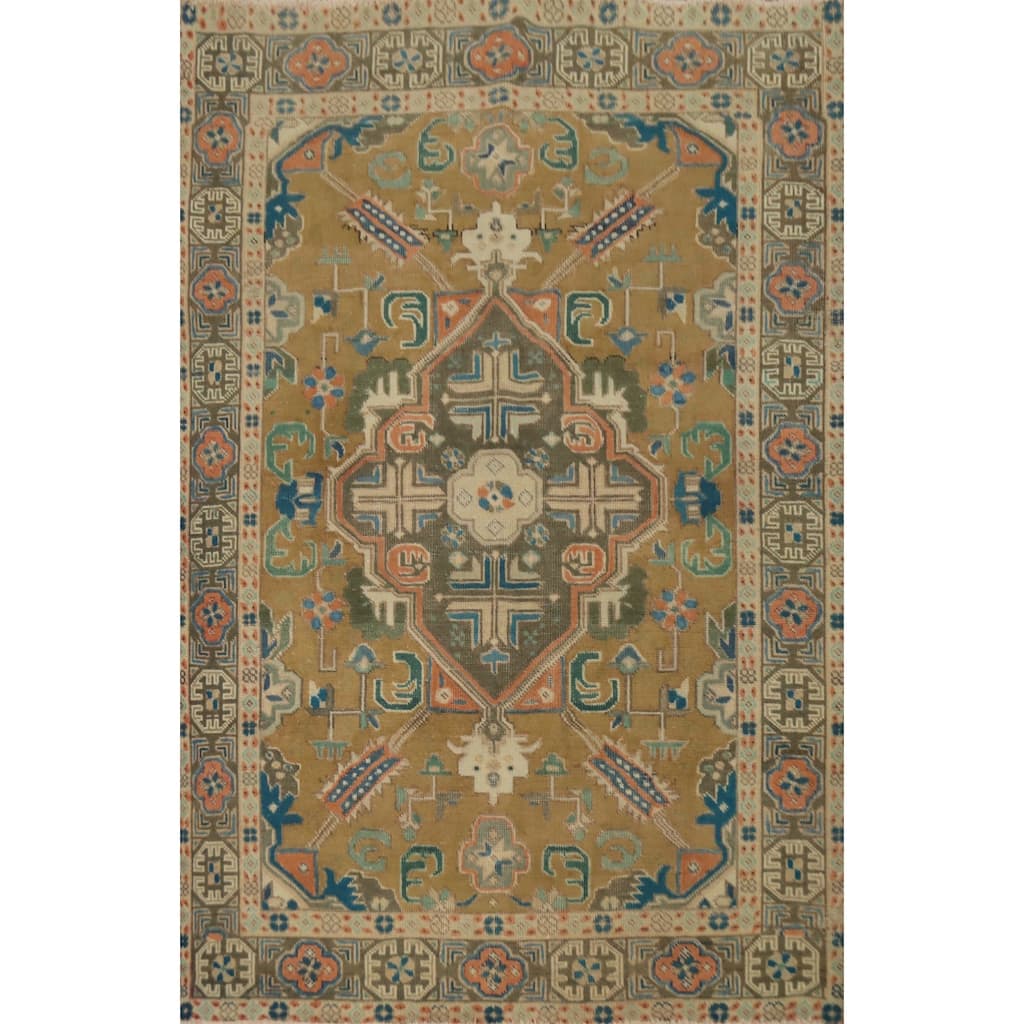 Hand Knotted Oriental 100% Wool Carpet Traditional Medallion Brown Tabriz Area Rug - 6' 4'' X 4' 10''