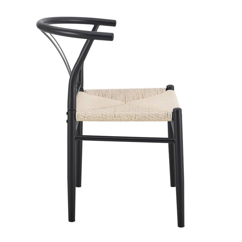 Y-shaped Medieval Style Armchair for Dining Table, Woven Seat (Set of 4)