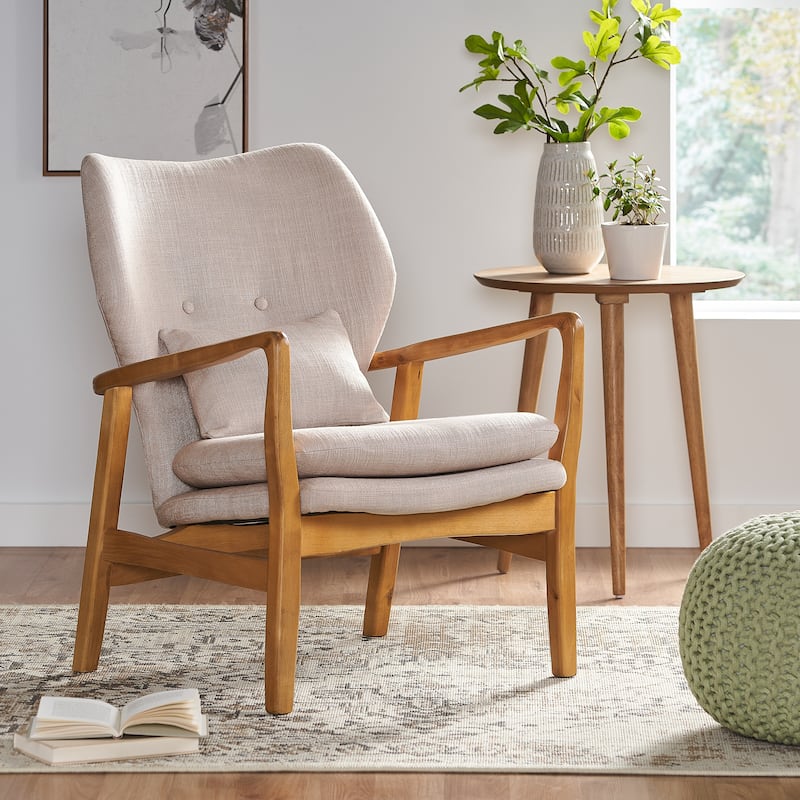 Beige Modern 26.25" Upholstered Button Tufted Club Chair with Wood Legs for Living Room