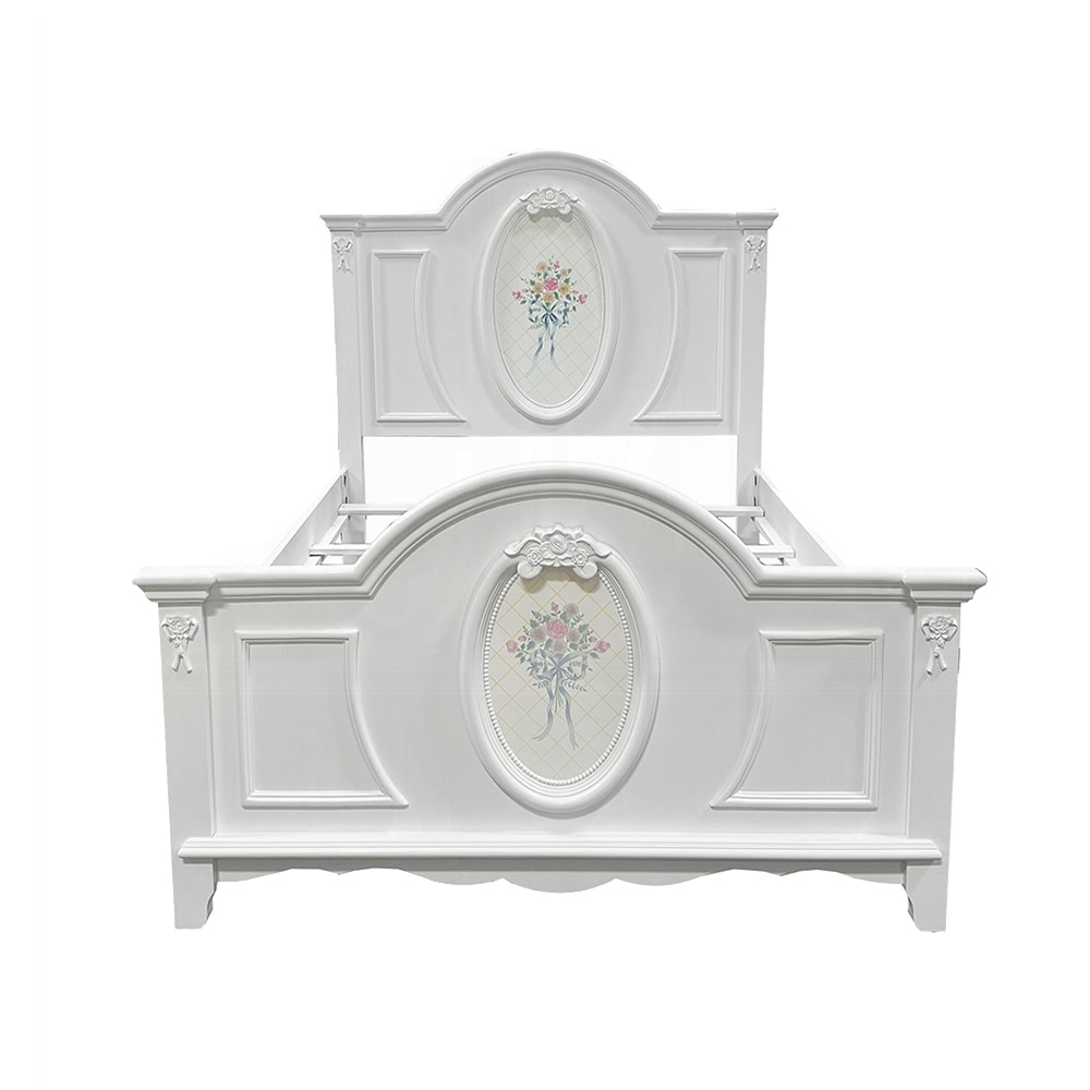 Wooden Bed with Arched Headboard in White Finish