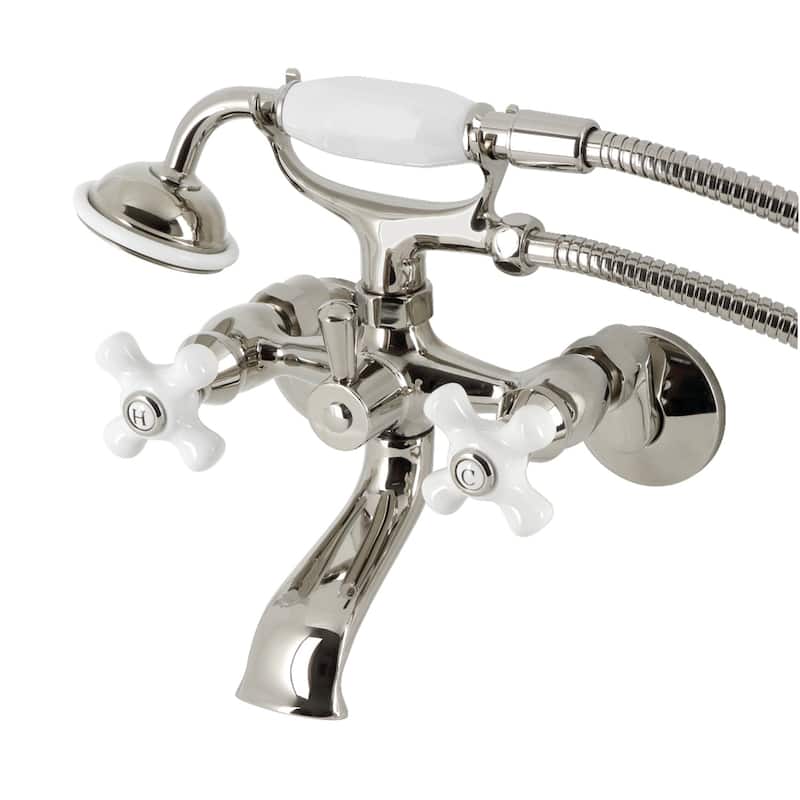 Kingston Brass Tub Wall Mount Clawfoot Tub Faucet with Hand Shower in Polished Chrome