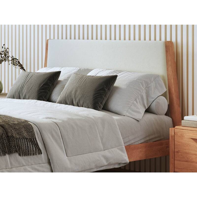 Oliver Beige and Walnut Wood Queen Platform Bed Frame