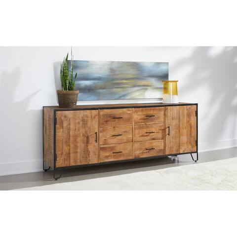 Janson Exotic Sheesham Wood 2 Door 6 Drawer Credenza or Sideboard with a Chattermark Finish