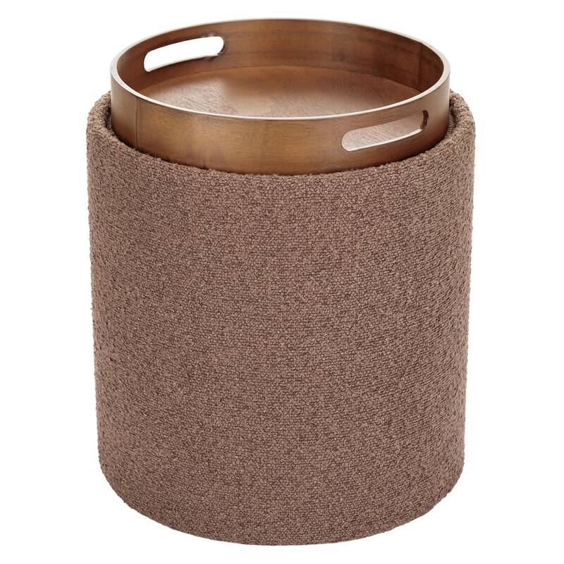 Aria Home Brown Boucle Tufted Storage Ottoman with Removable Tray Top