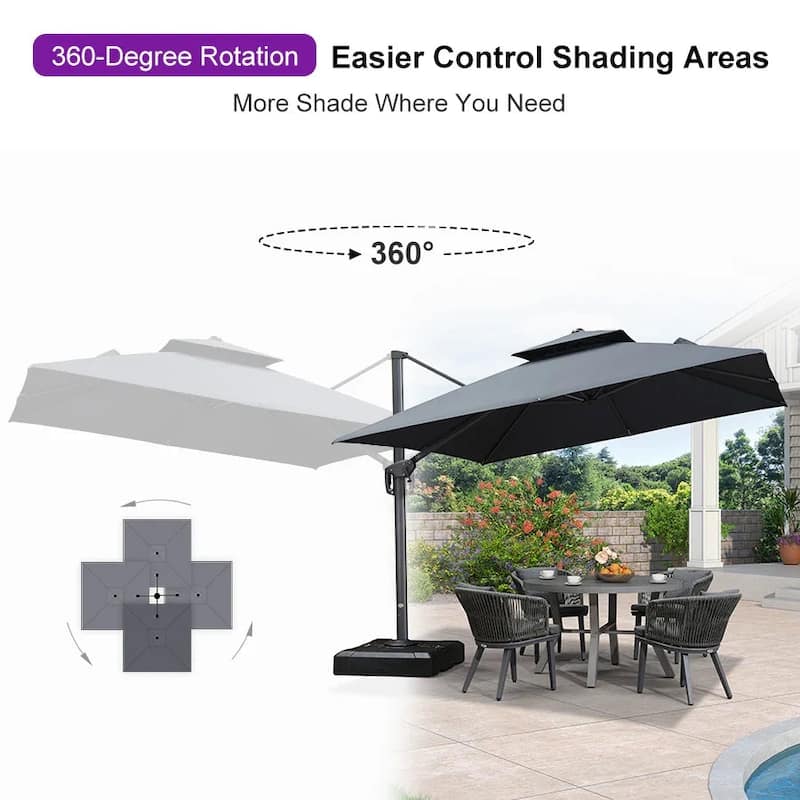 PURPLE LEAF Patio Cantilever Umbrella with 360 Degree Rotation UV Protection