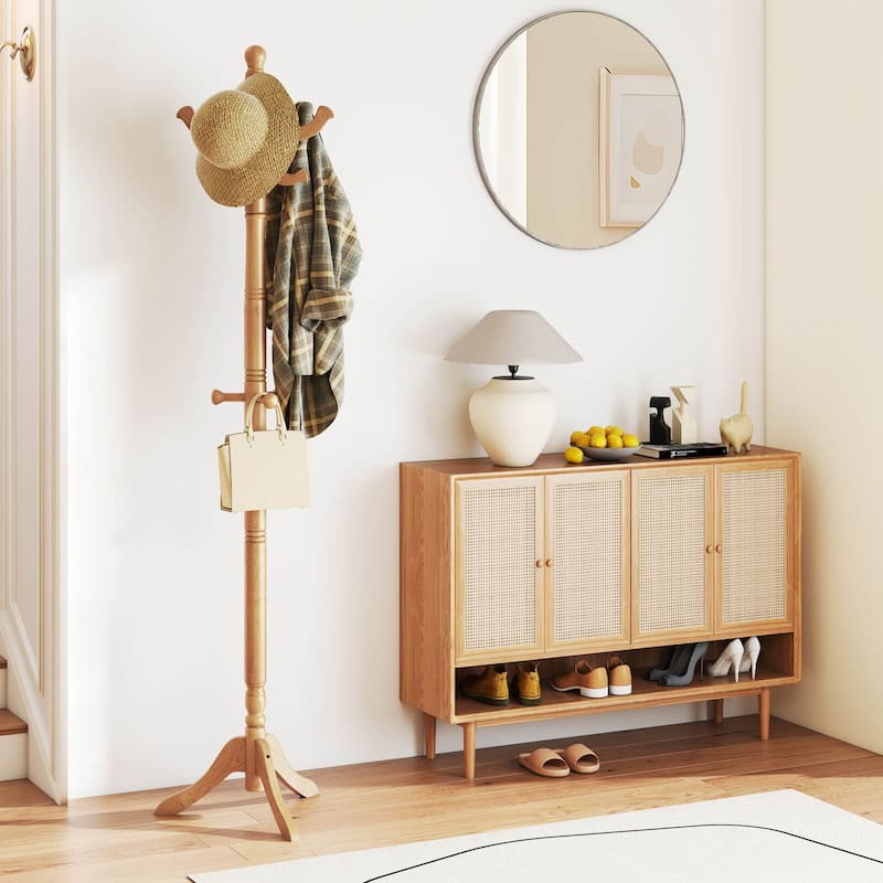 Costway Solid Rubber Wood Coat Rack with 3 Adjustable Heights and 11 - See Details