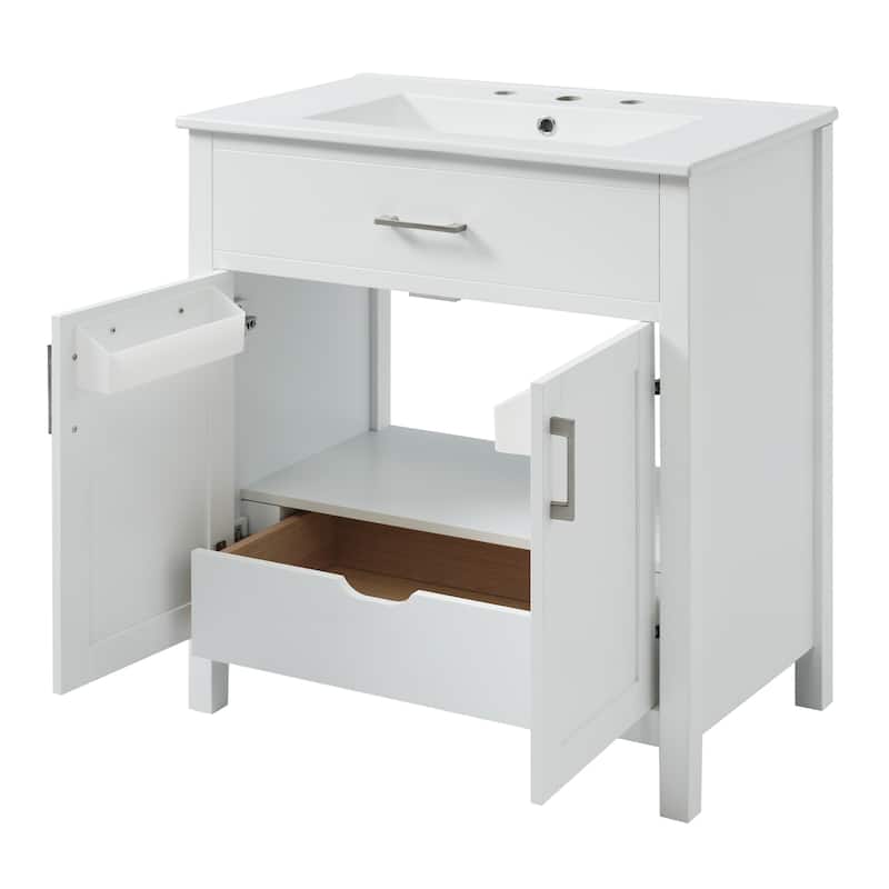Elegant Bathroom Vanity with Ceramic Sink and Hidden Storage Drawer