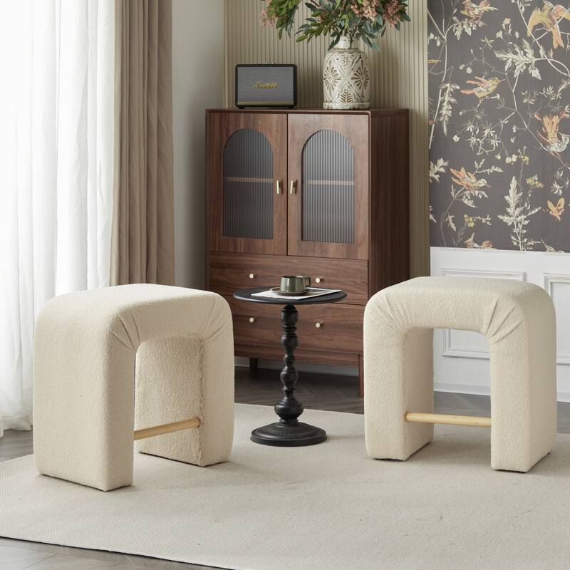 Roomfitters Boucle Upholstered Counter Stools, Set of 2 Dining Chairs for Kitchen Island and Bar Seating - Cream
