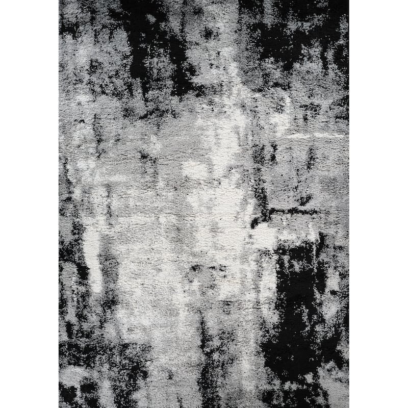 Noori Rug Lux Clark Abstract Modern 2-inch Thick Shag Rug - 12'2" x 15'2" - Grey/Black