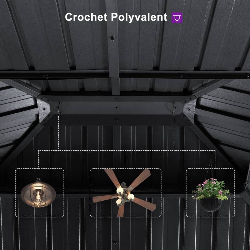 PURPLE LEAF 10x12 Outdoor Galvanized Steel Hardtop Gazebo, Aluminum Frame Gazebo With Curtains