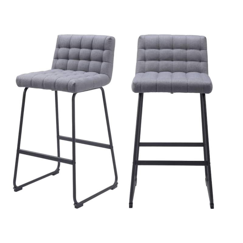 Set of Two 30" Gray And Black Fabric And Steel Bar Height Bar Chairs