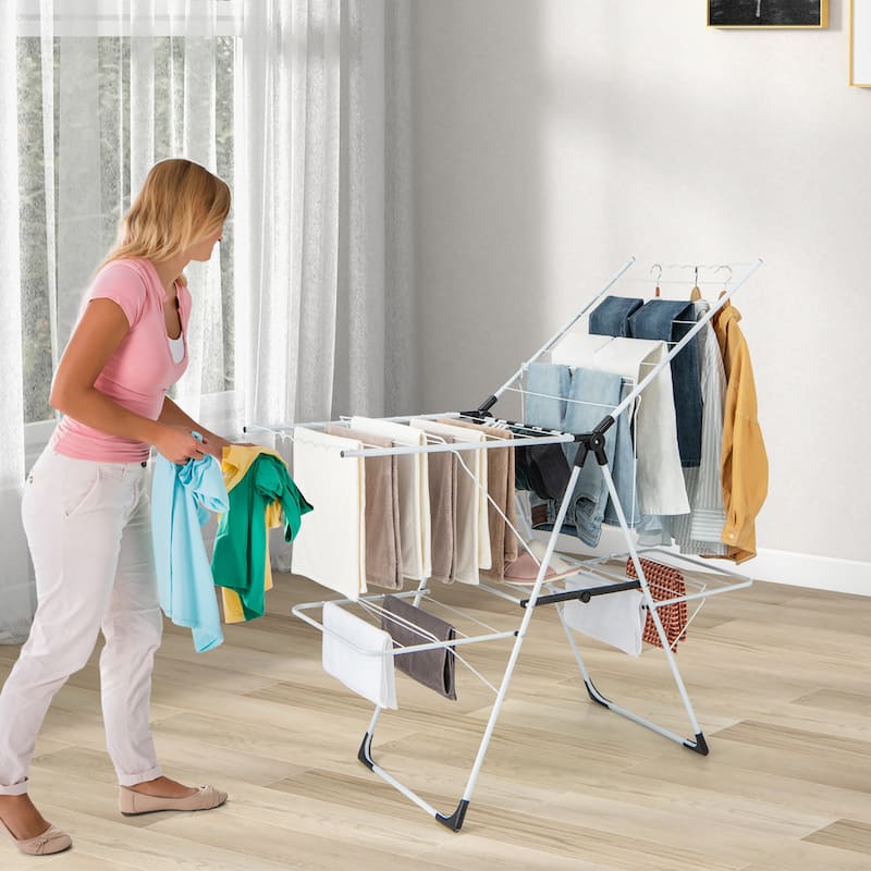 Gymax Folding Clothes Drying Rack 2-Tier Metal Laundry Drying Rack