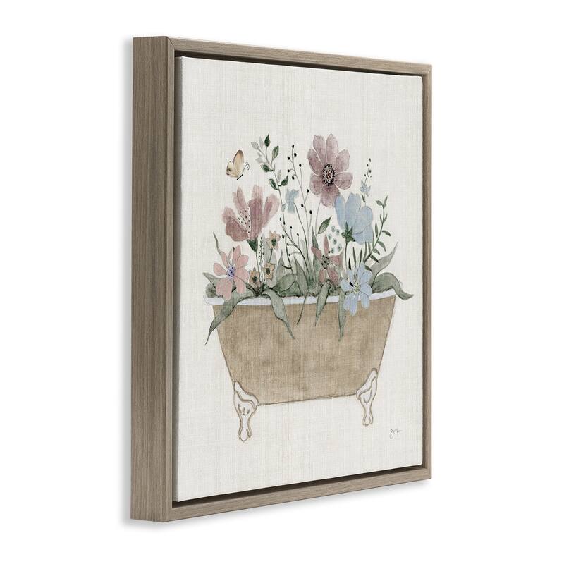 Stupell Cottage Florals in Bathtub Framed Floater Canvas Wall Art Design By Janet Tava