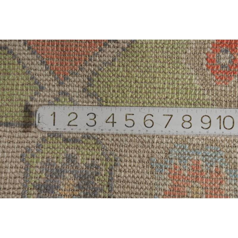 Hand Knotted Oriental 100% Wool Carpet Transitional Geometric Green Oushak Runner Rug - 8' 3'' X 3' 1''