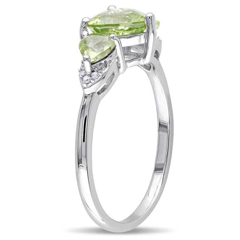 Miadora 1 7/8 CT TGW Peridot Diamond Accent Triple Heart Ring in Sterling Silver