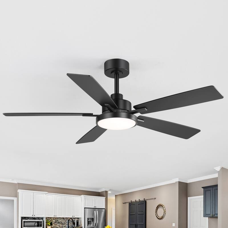 52-Inch Integrated Ceiling Fan with LED Light and Remote(5 Reversible Blades） - Matte Black - Remote