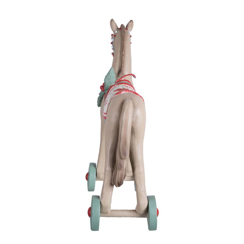 Transpac Resin 22.5 in. Tan Christmas Retro Wheeled Horse Decor