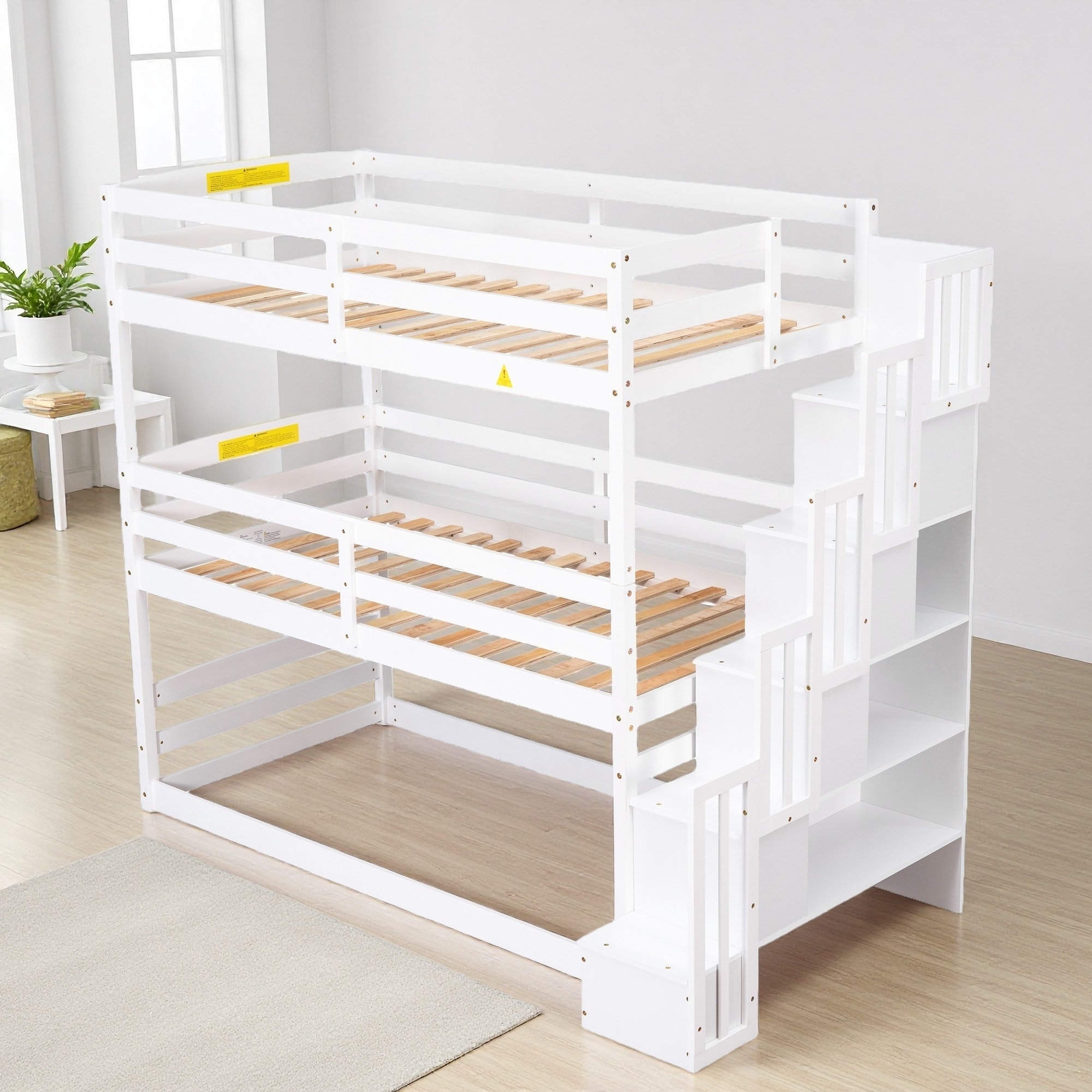 Twin Pine Triple Bunk Bed with Storage Staircase & Separate Design