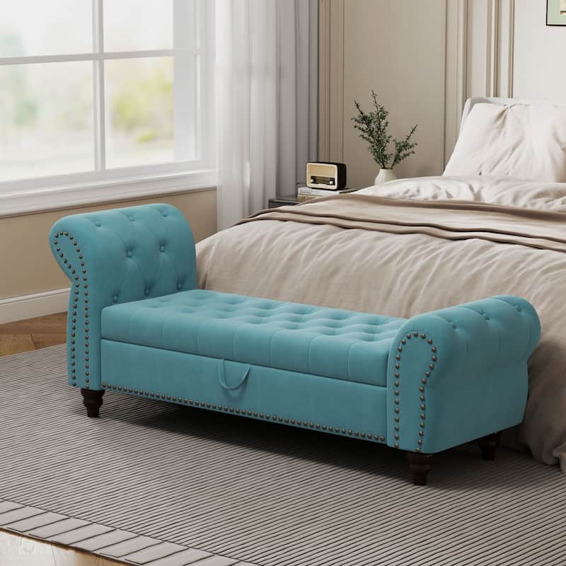 Tufted Upholstery Storage Bench with Nailheads