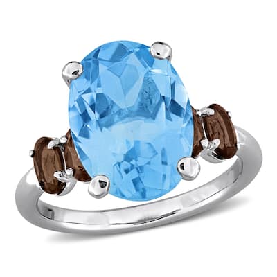 Miadora 8 1/3ct TGW Sky Blue Topaz and Smokey Quartz Ring in Sterling Silver