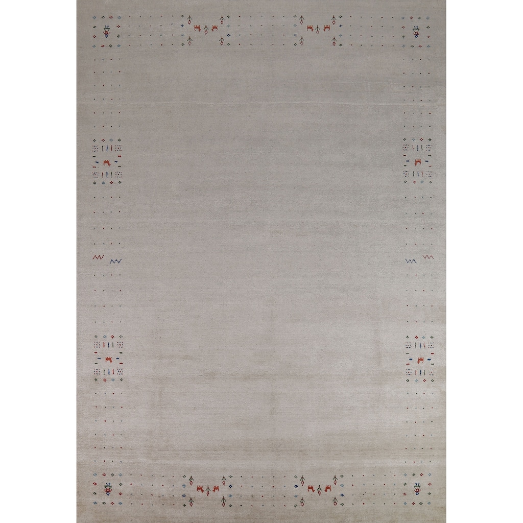 Tribal Gabbeh Oriental Area Rug Handmade Beige Silk Carpet - 8'10" x 11'6"