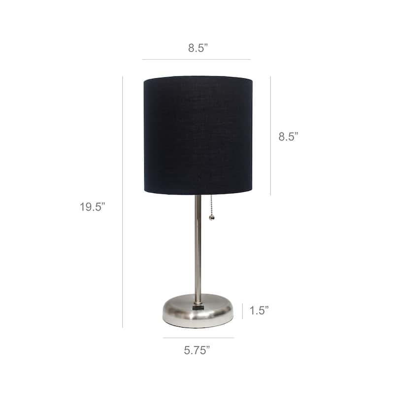 White Stick Lamp with USB charging port and Fabric Shade