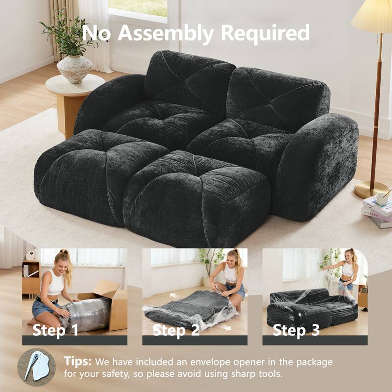 Velvet Tufted Loveseat Sofa Modular Couch, Boneless Deep Seat 2-Seater Couch, Available with/without Ottoman