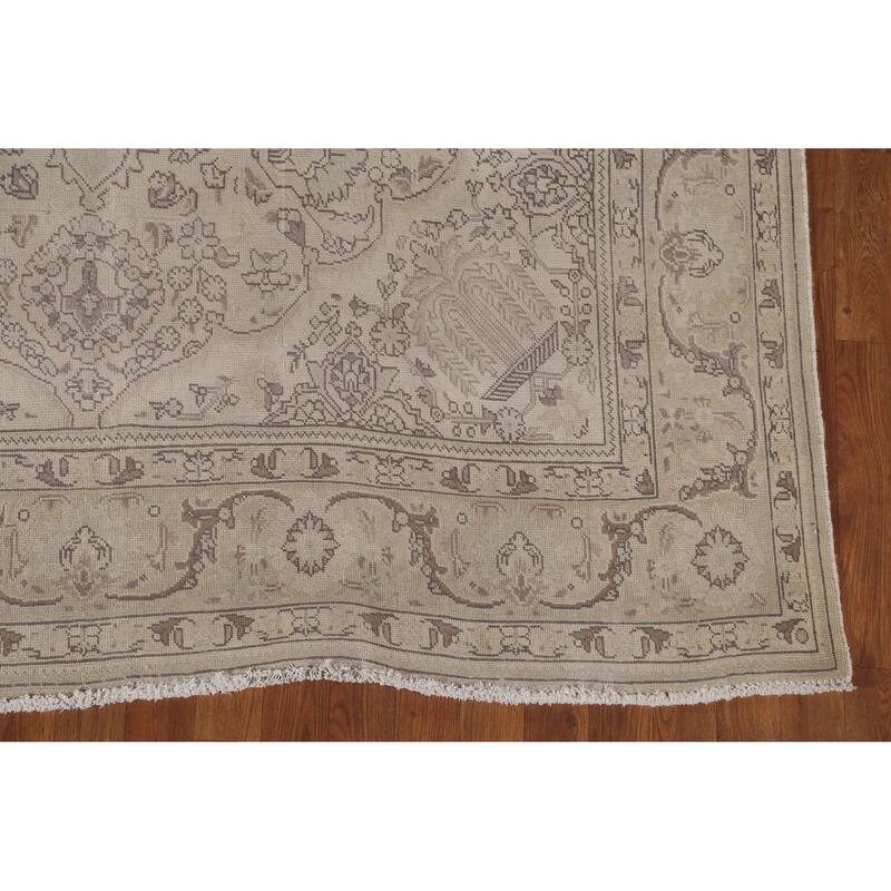 Beige Tabriz Persian Vintage Rug Handmade Traditional Wool Carpet - 6'8"x 10'2"