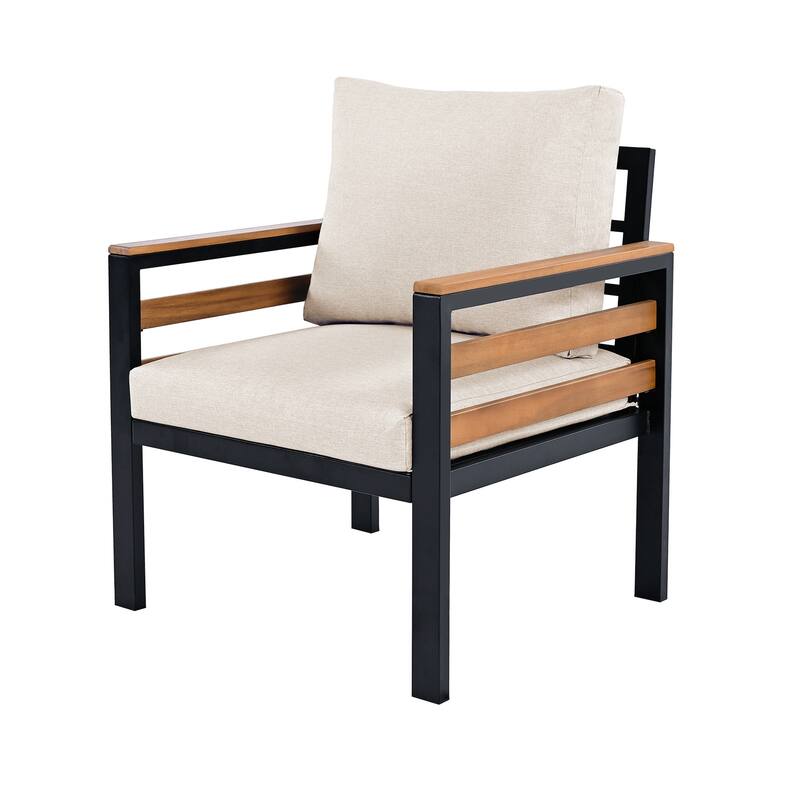 4-Piece Outdoor Sofa Set with Acacia Wood Armrests & Coffee Table, for 5 People