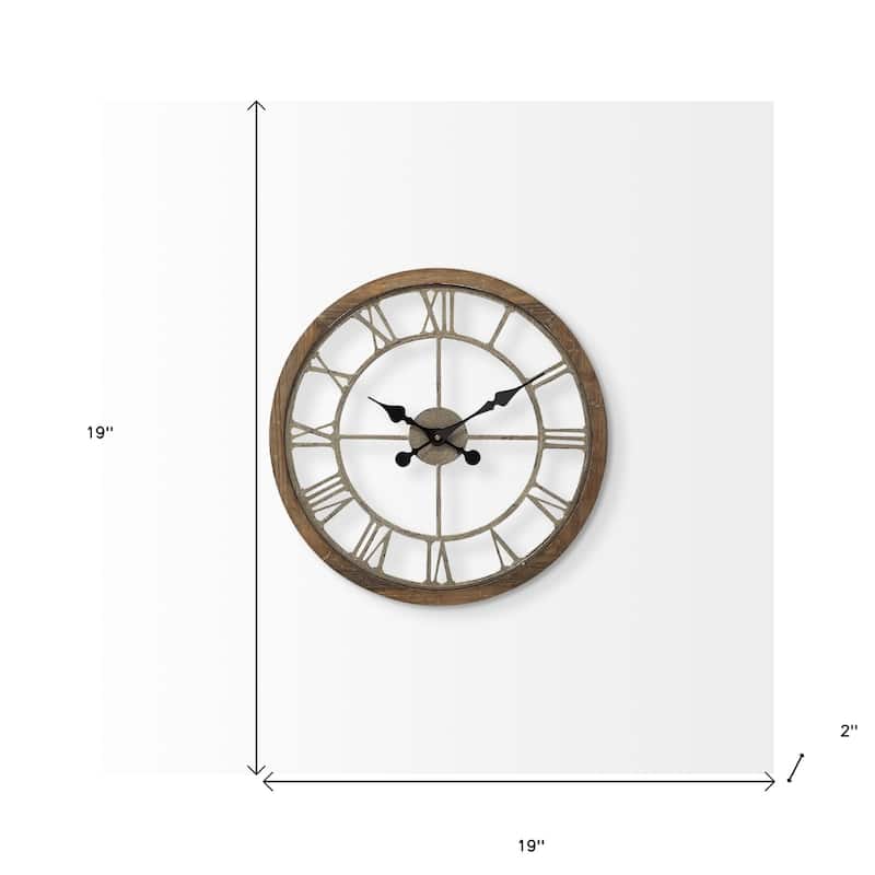 HomeRoots 19" Brown Round Modern Farm Wall Clock - 19" x 2"