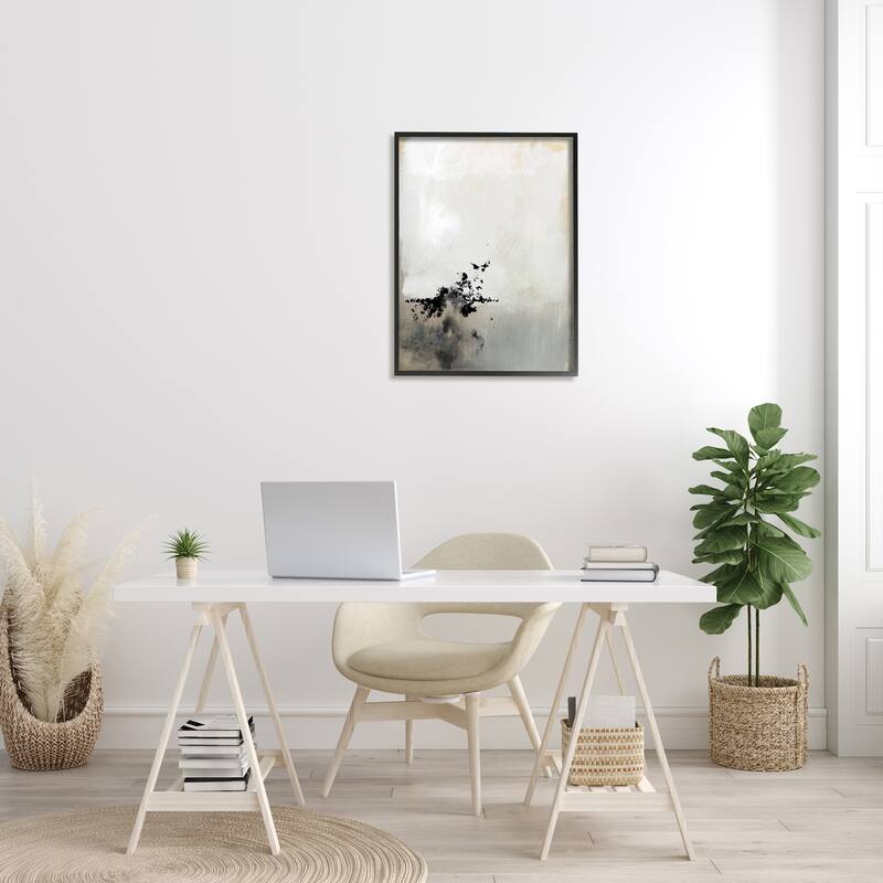 Stupell Minimal Neutral Abstract Painting Black Splatter Framed Wall Art - Grey
