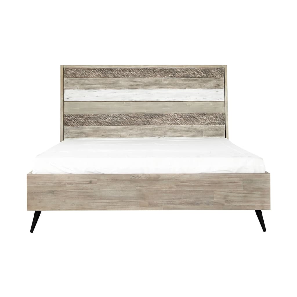 King Size Platform Bed - Acacia Wood Bed Frame with Tall Headboard & Storage