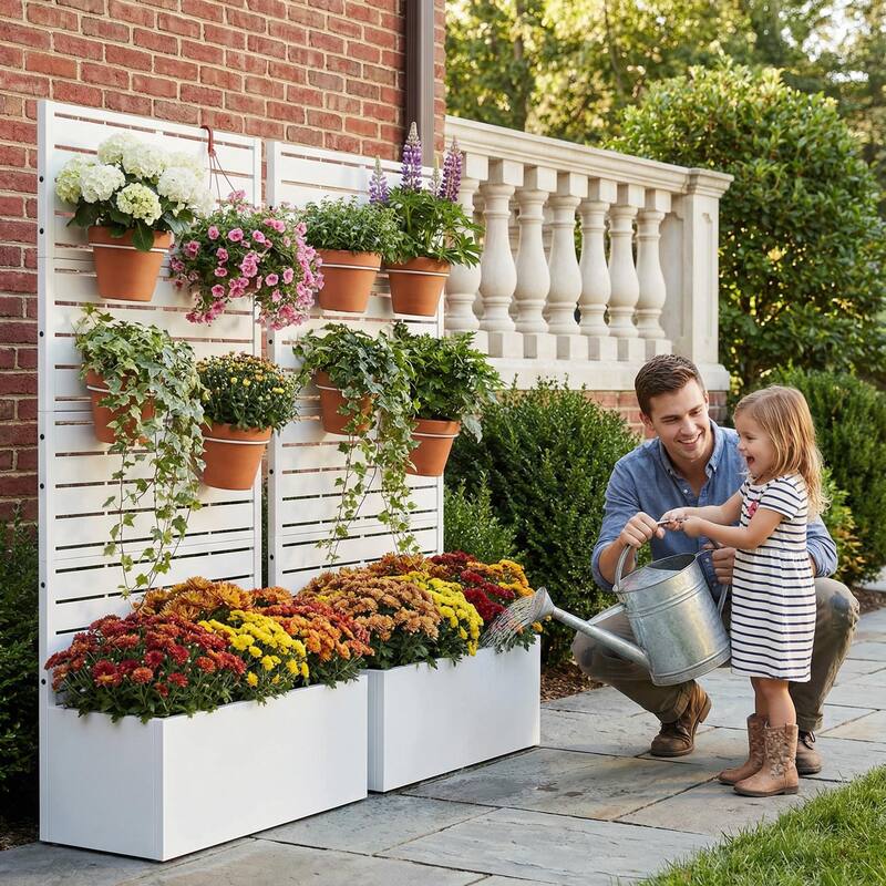 Metal Planter Box with Trellis Privacy Screen Planter Box Set of 2