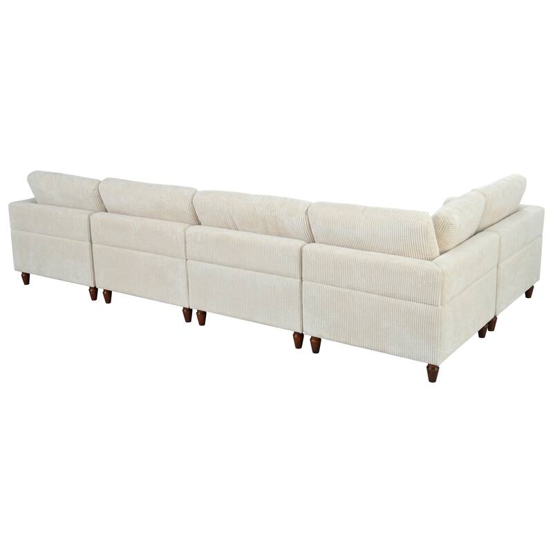 Modular L-Shaped Sofa with Ottoman, Beige Polyester, 97x97x33 inches, 220 lbs