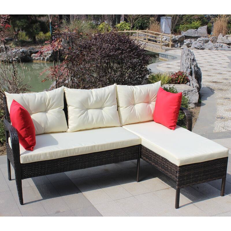 2-Piece Wicker Patio Conversation Set with Beige Cushions